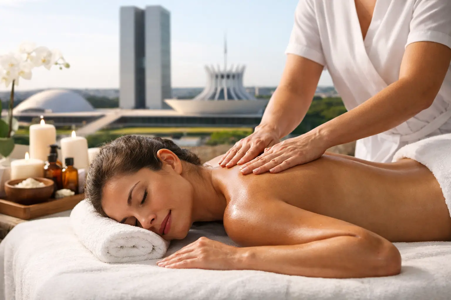Client receiving a Renata França Method massage in Brasília