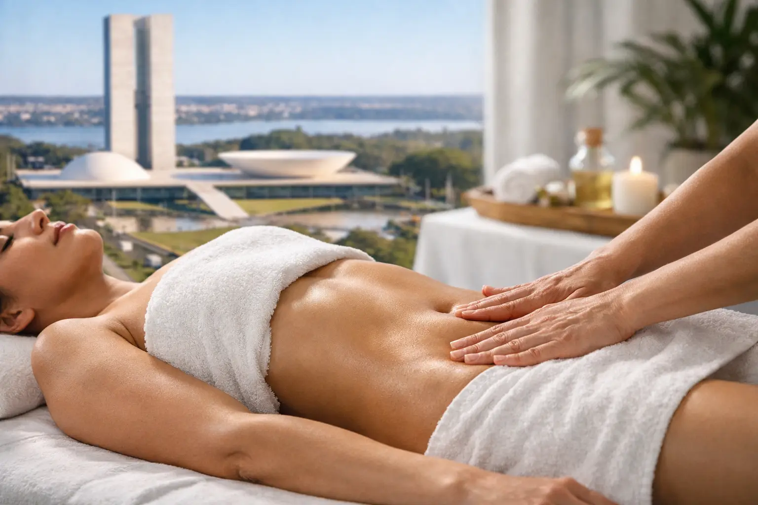 Lymphatic drainage session at a clinic in Brasília