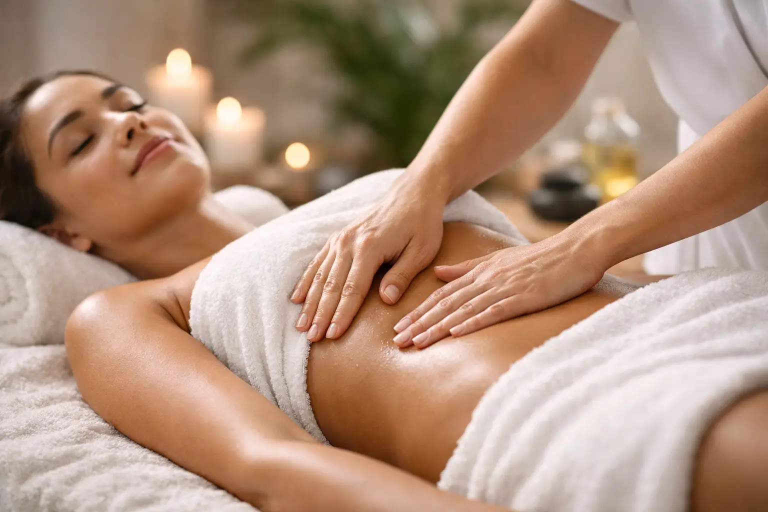 Woman receiving a massage to relieve body swelling