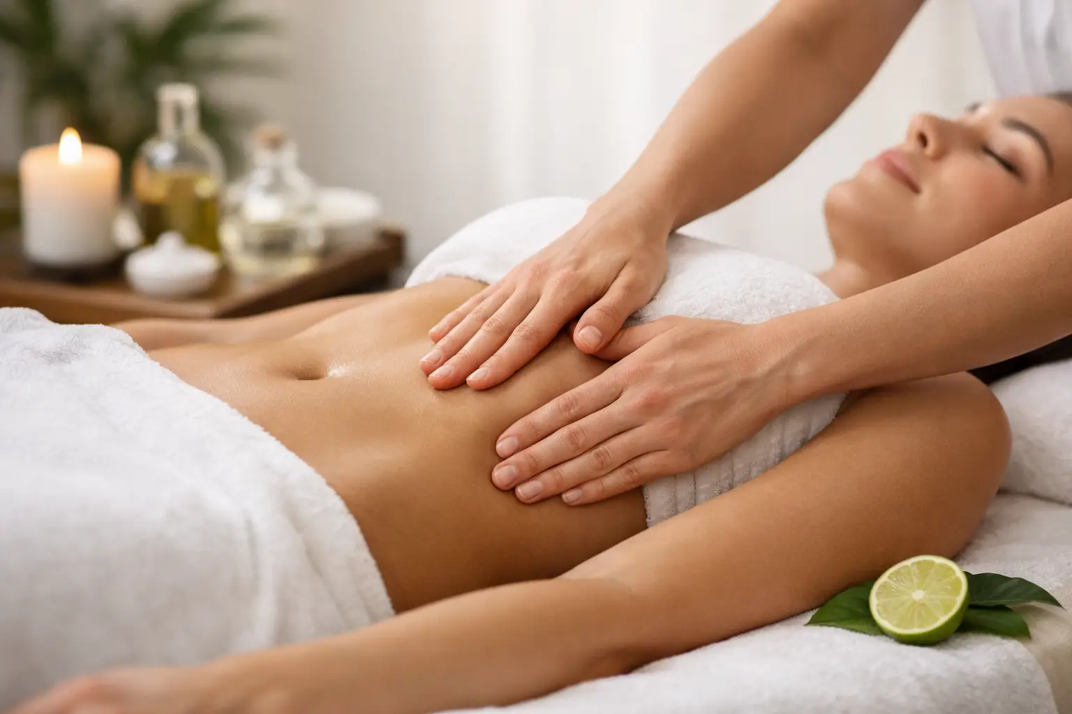 Lymphatic drainage session performed by a professional in a clinic