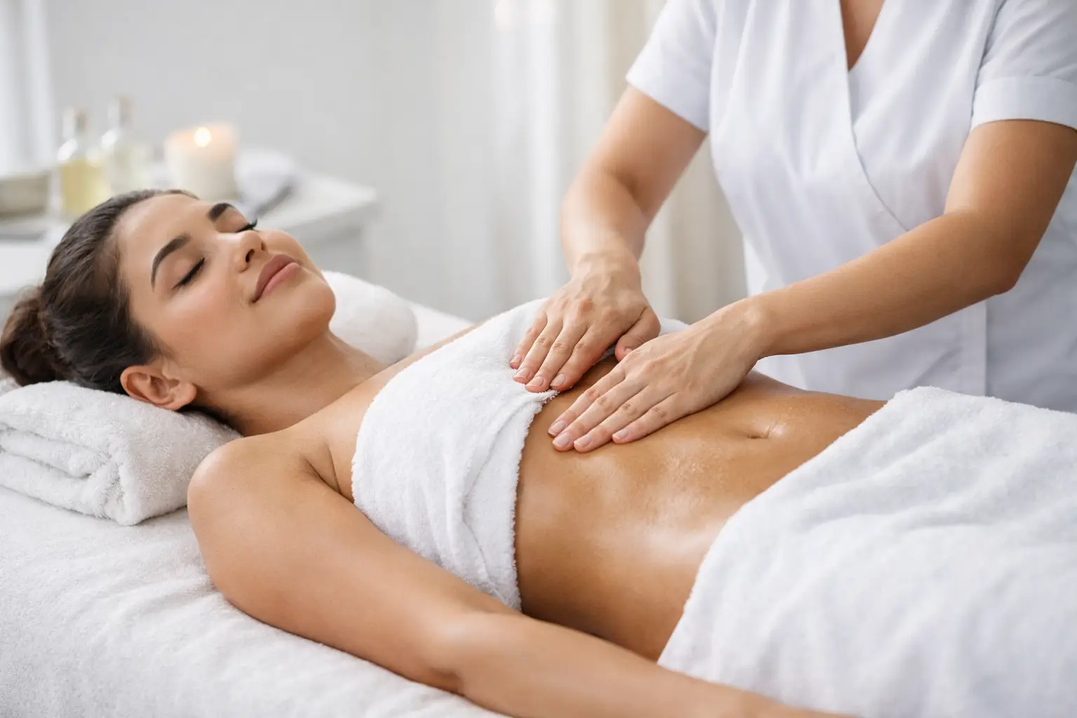 Woman receiving a Renata França Method massage in a spa
