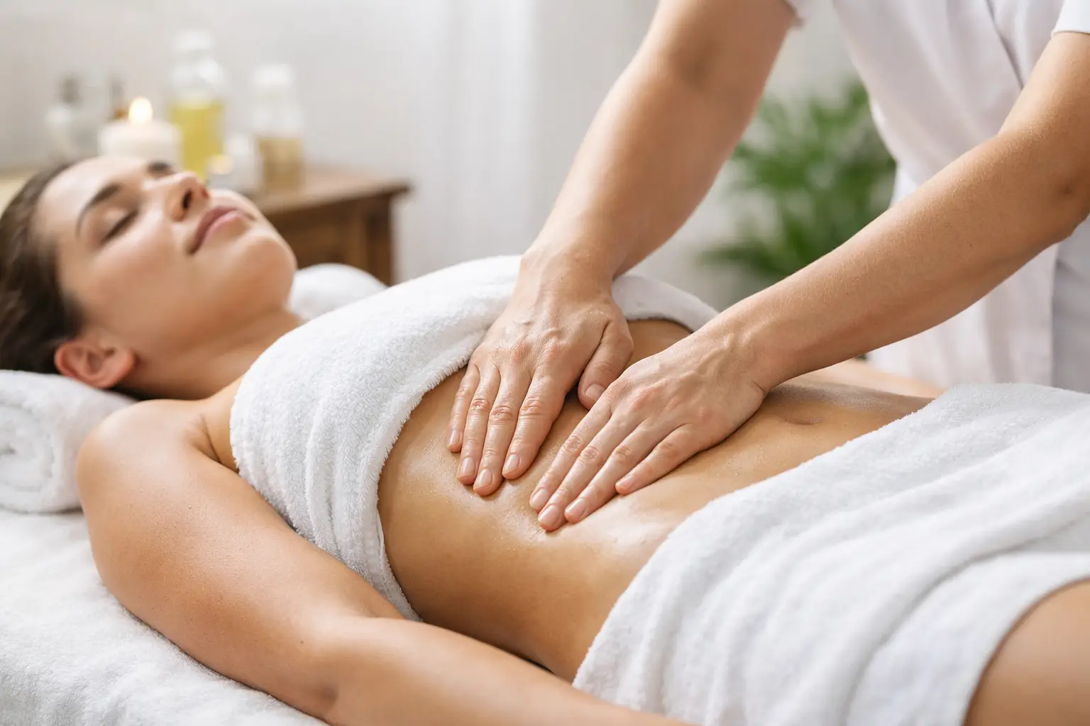 Person receiving lymphatic drainage therapy at a spa